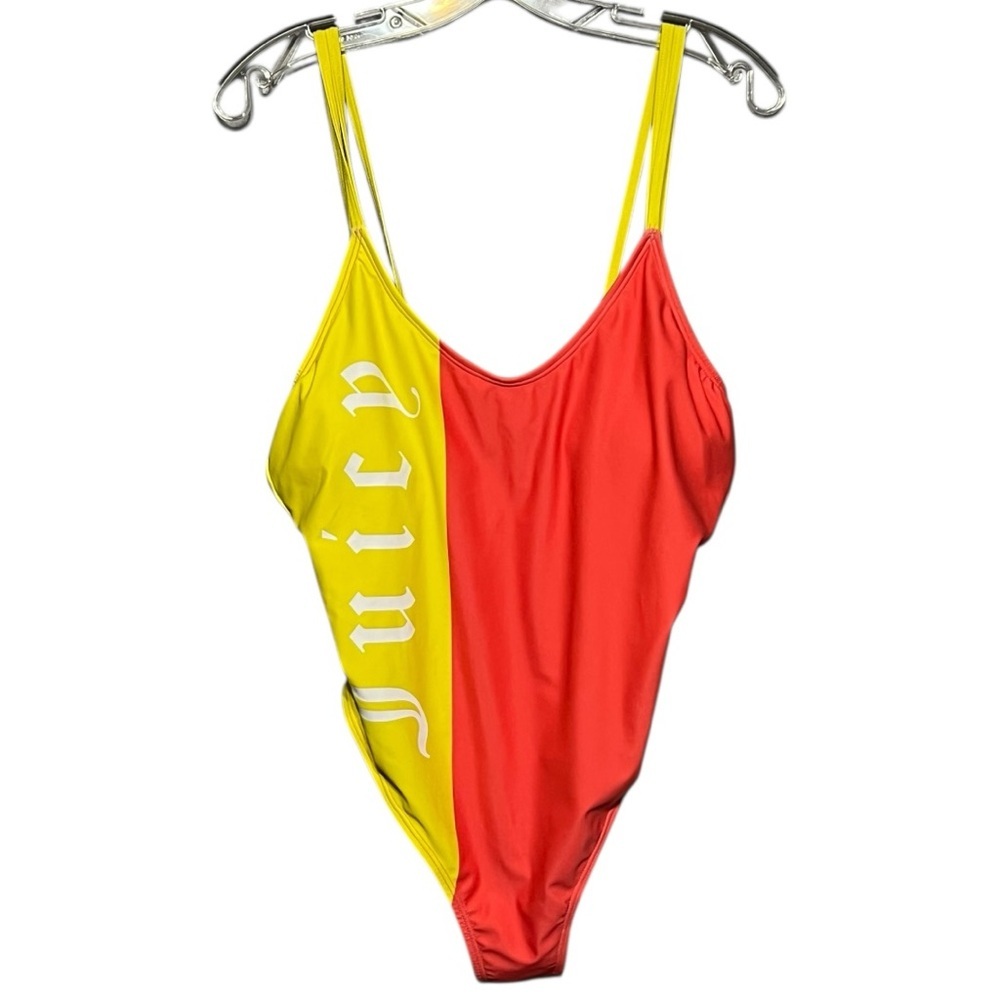 Juicy Couture Colorblock One Piece Swimsuit Red Yellow Women’s Size Large